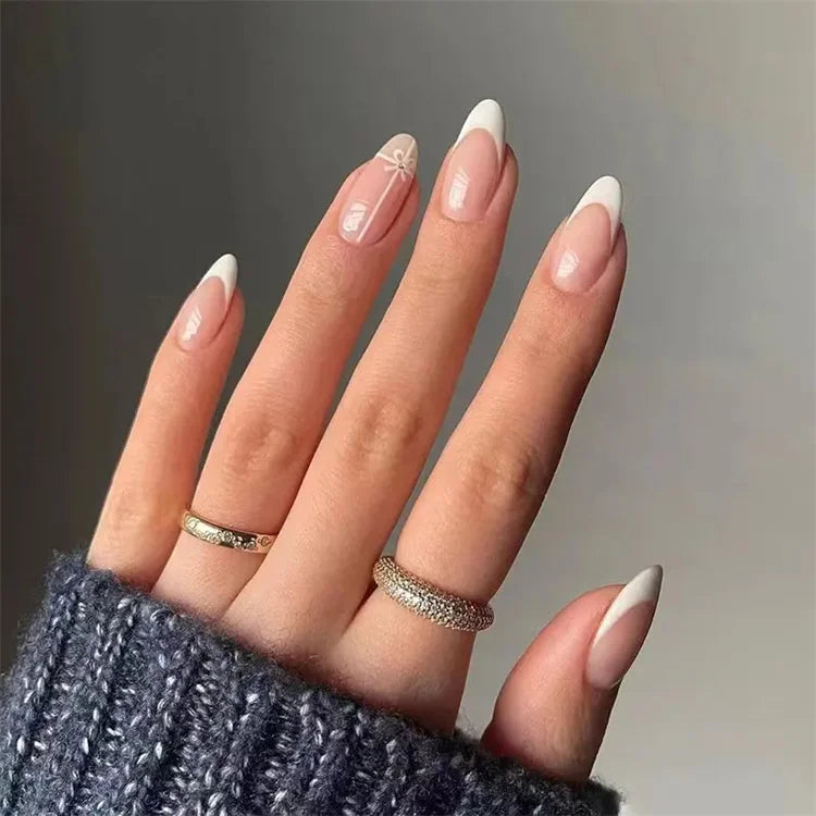 Aillsa French Tips Press Nails Kit 180pcs/15sizes Premade Salon Fake Nails Matte Hand Printed Full Cover Acrylic Square Finger