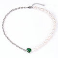 Baroque Freshwater Pearl Beads Choker French Vintage Geometric Heart Zircon Pendant Necklace