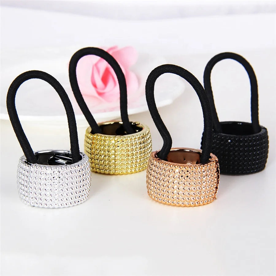 2025 Round Clasp Decorative Crystal Rhinestone Beads Metal Pony Tail Holder Elastic Rubber Hair Ponytail Ties for Women Girls