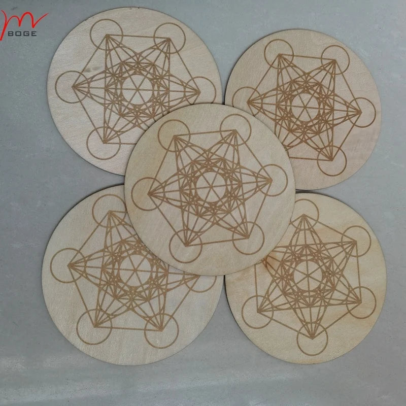 4inch  Metatron's Cube  Sacred Geometry Wood coaster Wooden Crystal Grid Spiritual Meditation