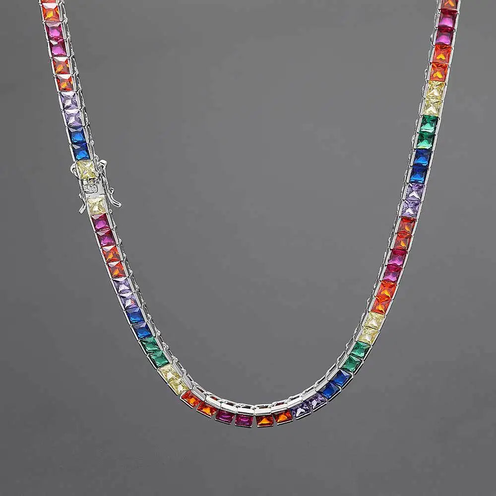 Odian Luxury Stainless Steel Fine Jewelry Baguette Cubic Zirconia Iced Out Square Cluster Diamond Gold Tennis Chain Necklace