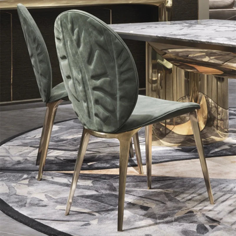 High-End Light Luxury Dining Chair Embroidered Backrest Modern Stainless Steel Makeup Chair for Home Bedroom Trendy Furniture