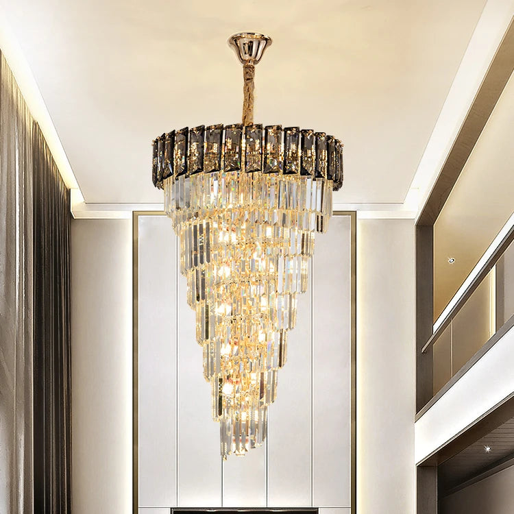 Postmodern Personality Modern Luxury Design E14 Chandelier Crystal Led Long Chandelier Light for Living Room Hotel Lobby