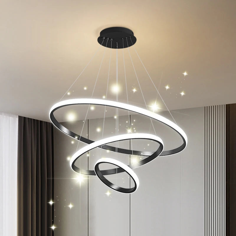 Modern Luxury LED Chandelier Pendant Light 3 Round Ring Single Color Nordic Style Hanging Ceiling Lights for Room