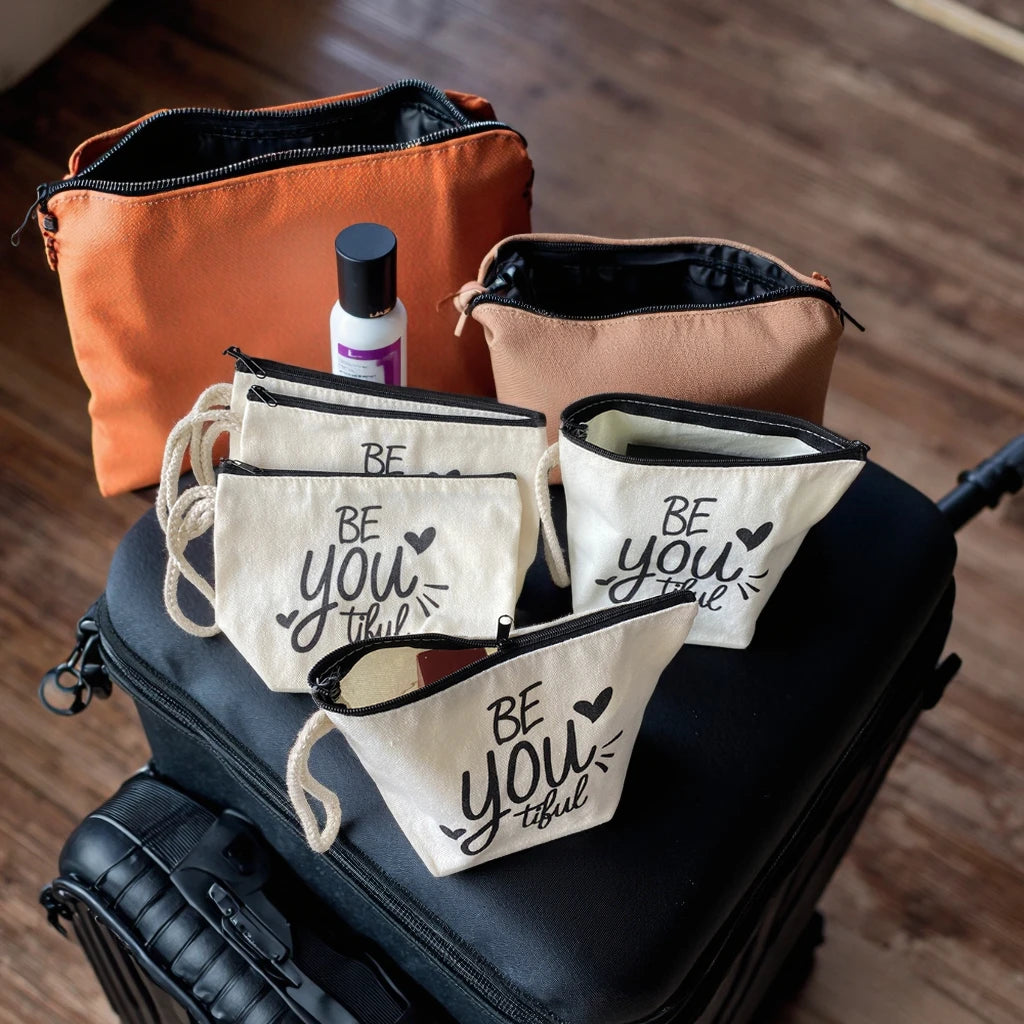 Washable Natural Cotton Canvas Cosmetics Travel Bag Portable Small Purse Bags Coins Pouch