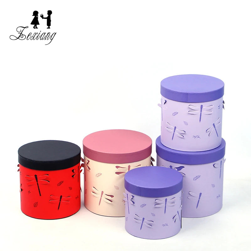 Zexwrap Wholesale Three-piece 3D Hollow-Out Packaging Round Dragonfly Flower Gift Box