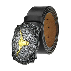 New Punk Rock Style Men's Plate Buckle Belt Locomotive Big Genuine Leather Belts for Men Cowhide Jeans LQbelt Factory Custom