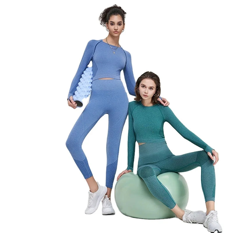Aoyema Women's High Elasticity Shaping Fitness Running Top Quick-Drying Seamless Long Sleeved Active Wear