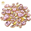 Hot Sale Mixed Shape Pink Sewn Glass Rhinestones with Lace Claw 3D Flatback Loose Rhinestones for Garment Bags Shoes Decor