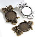 20mm Inner Size Antique Silver Plated Bronze Classic Owl Style Cabochon Base Setting Charms Pendant Blank Bezel Trays