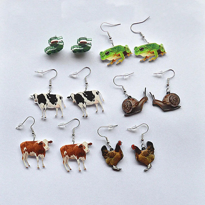 Euro-American Cross-border Creative Simulation Girls Earrings Kids Personality Printing Simple Animal Resin Hoop Earrings