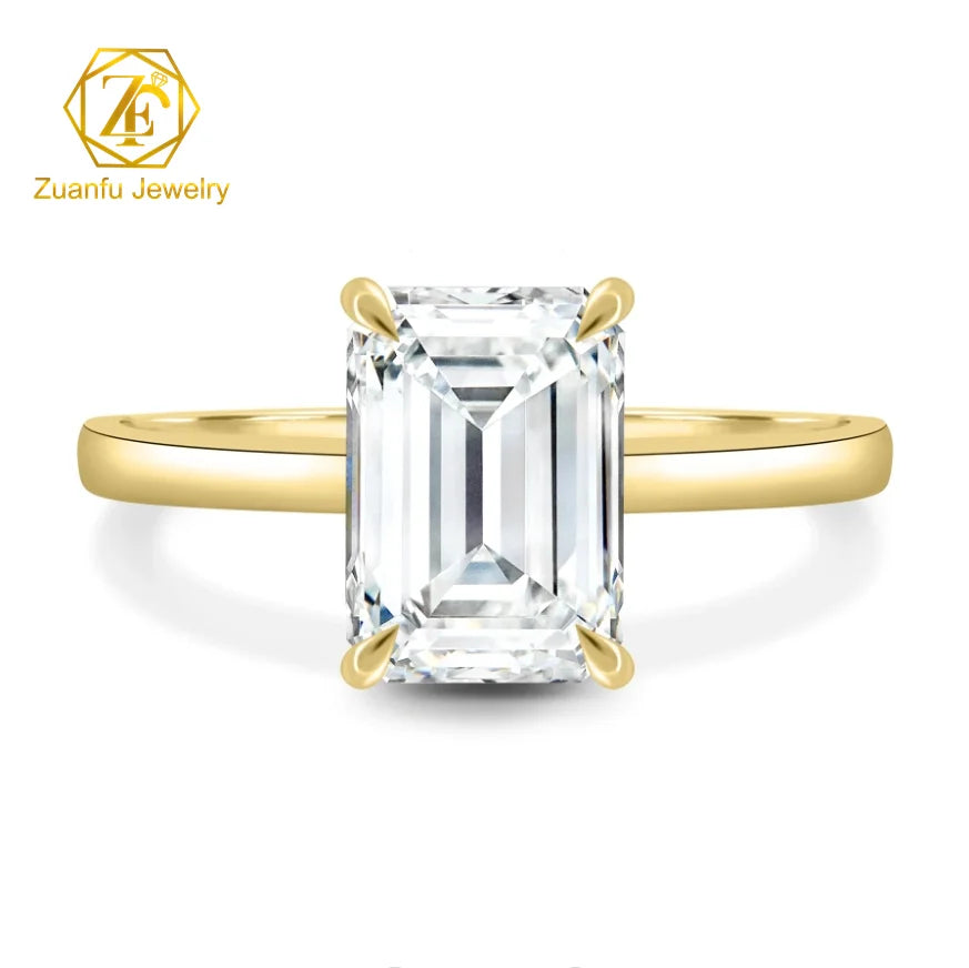 18K Yellow Gold Rings CVD HPHT Lab Grown Diamond Fancy Emerald Cut Emerald Radiant Pear Simple Gold Ring