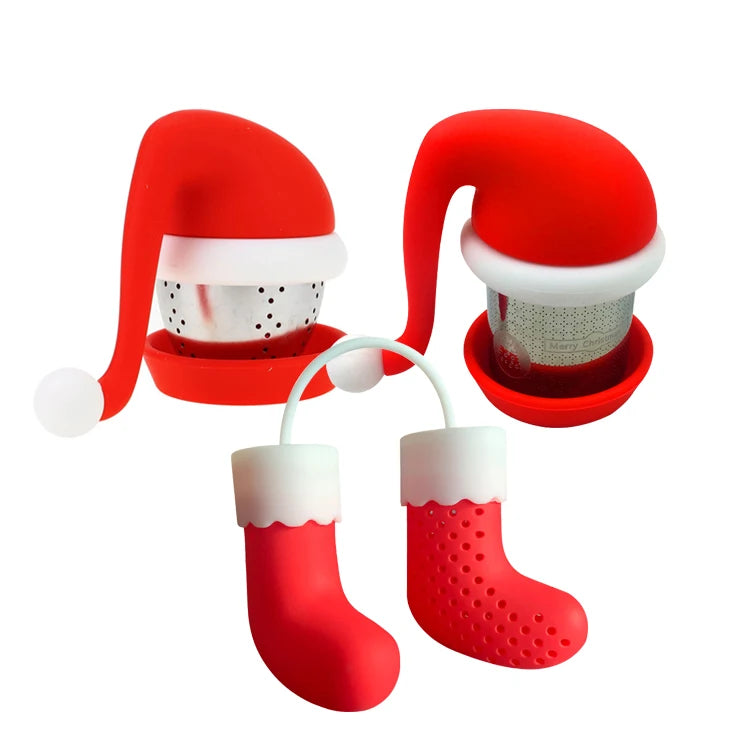 WELAND NEW DESIGN Food Grade BPA Free Christmas Sock Santa Hat Shape Tea Ball Strainer Loose Leaf Silicone Tea Infuser
