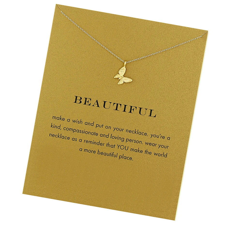 Card Necklace  Custom Pearl Elephant Butterfly Necklace for Women Girls Make a Wish Card Necklaces