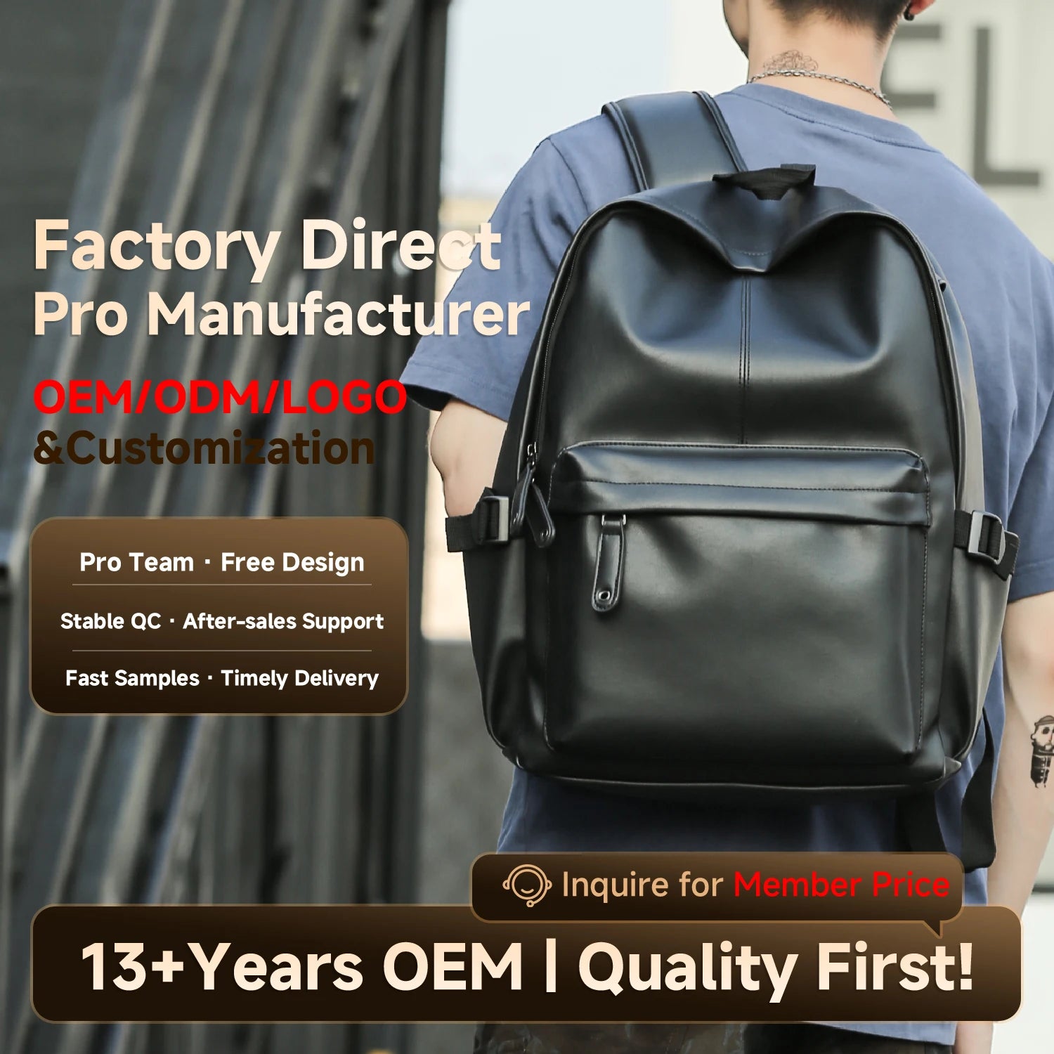 Casual PU Leather Laptop Bags for Men School Bag Work Travel PU Leather Men's Backpack Bags
