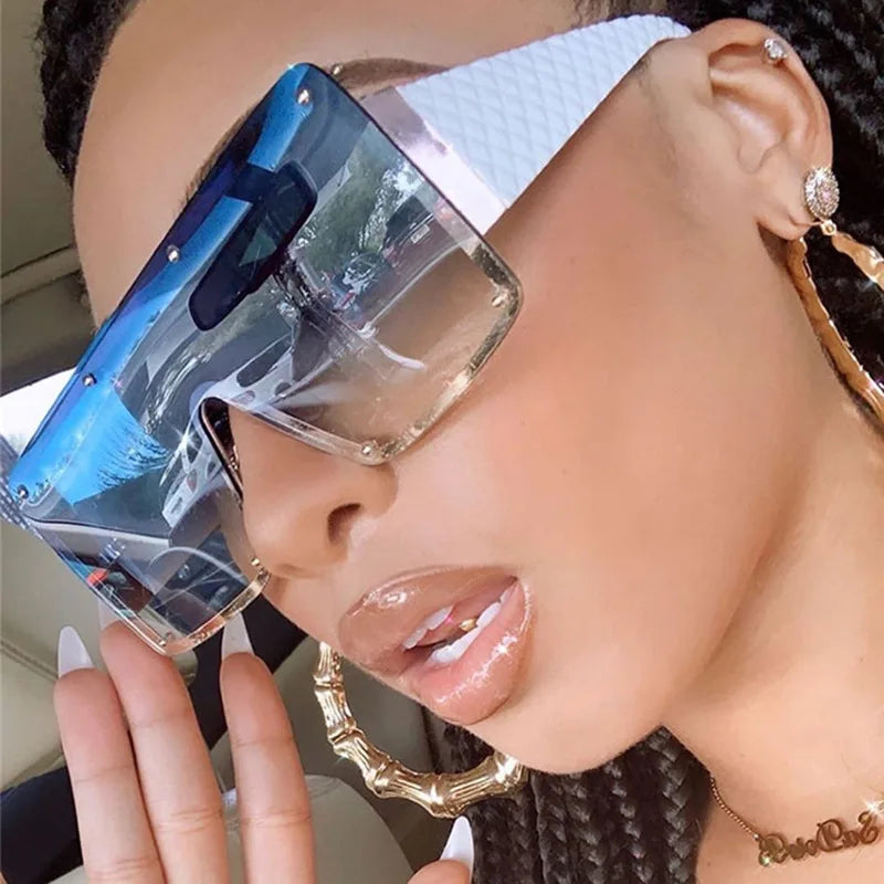 2025 Women Frameless Oversized Square One Piece Sunglasses Gradient Color Wide Leg Personalized Sunglasses Customization Logo