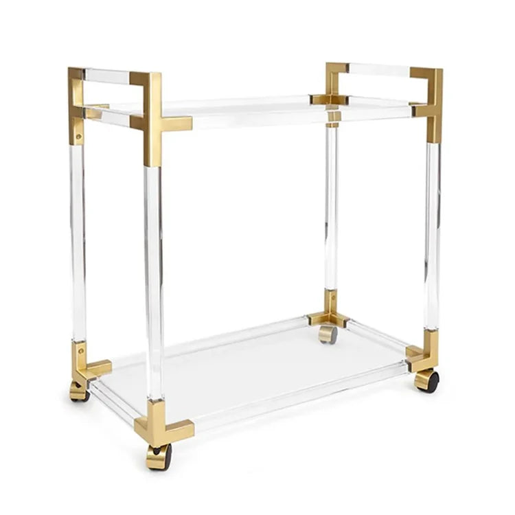 Modern Transparent Acrylic & Stainless Steel Hotel Trolley for Home Bar Dining Kitchen & Living Room-Commercial Use