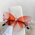 Anti UV Rimless Women Swing Diamond Bedazzled Sunglasses Lunette De Soleil Brand Designer Eyeglasses Butterfly Shape Sun Glasses