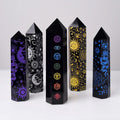 Natural Crystal Obsidian Tower Hexagonal Point 7 Chakra Meditation Energy Gem Obsidian Point for Home Tabletop Decoration