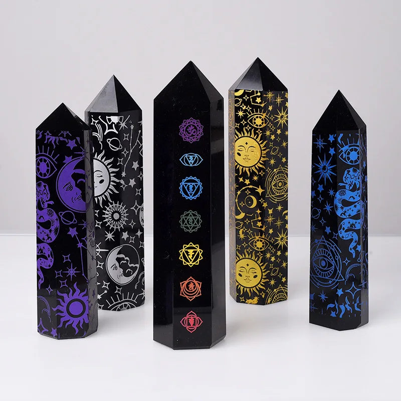 Natural Crystal Obsidian Tower Hexagonal Point 7 Chakra Meditation Energy Gem Obsidian Point for Home Tabletop Decoration