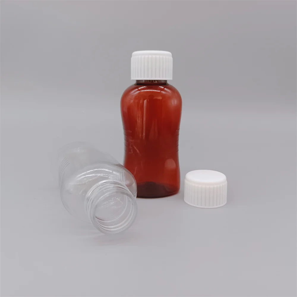 100ml 500ml Transparent Amber Syrup Empty  Plastic Bottles With Child Proof Cap