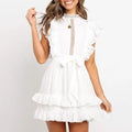 Lace Ruffle Splice Rompers Womens Jumpsuit High Neck Sleeveless Beach Short Playsuit Summer High Waist Backless Party Overall