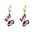 Hot Sell Custom Womens Fashion pink and purple Crystal Stone butterfly Hoop Earring CZ Gold Plated Drop Earrings butterfly Earri