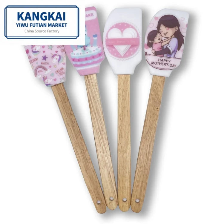 3pcs Eco-friendly Non-Stick Custom Logo New Fashion Design Silicone Kitchen Scraper Chinese Style Printed Baking Pastry Tools