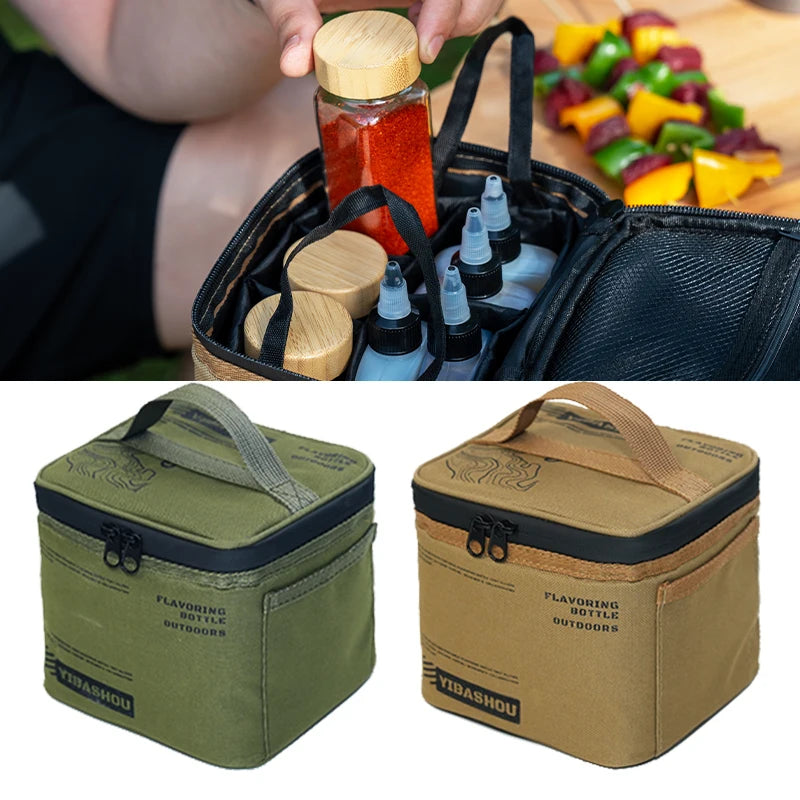Large Capacity Outdoor Organizer Sports Bag Set for Picnic Camping Portable Kitchenware Tableware Storage for Spice Organization