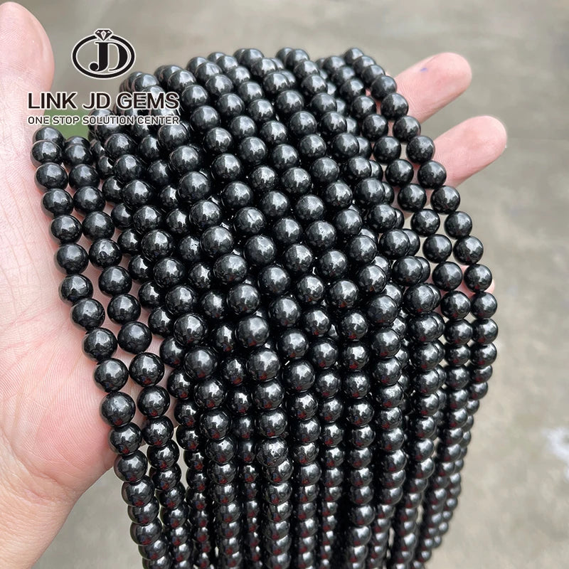 JD GEMS Wholesale 6mm Semi Precious Natural Black Jet Stone Beads Round Loose Gagitite Spacer Bead for Jewelry Making