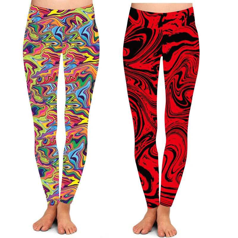 Colorful Marble Print Women High Yoga Waist Buttery Soft 92% Polyester 8% Spandex Leggings for Women