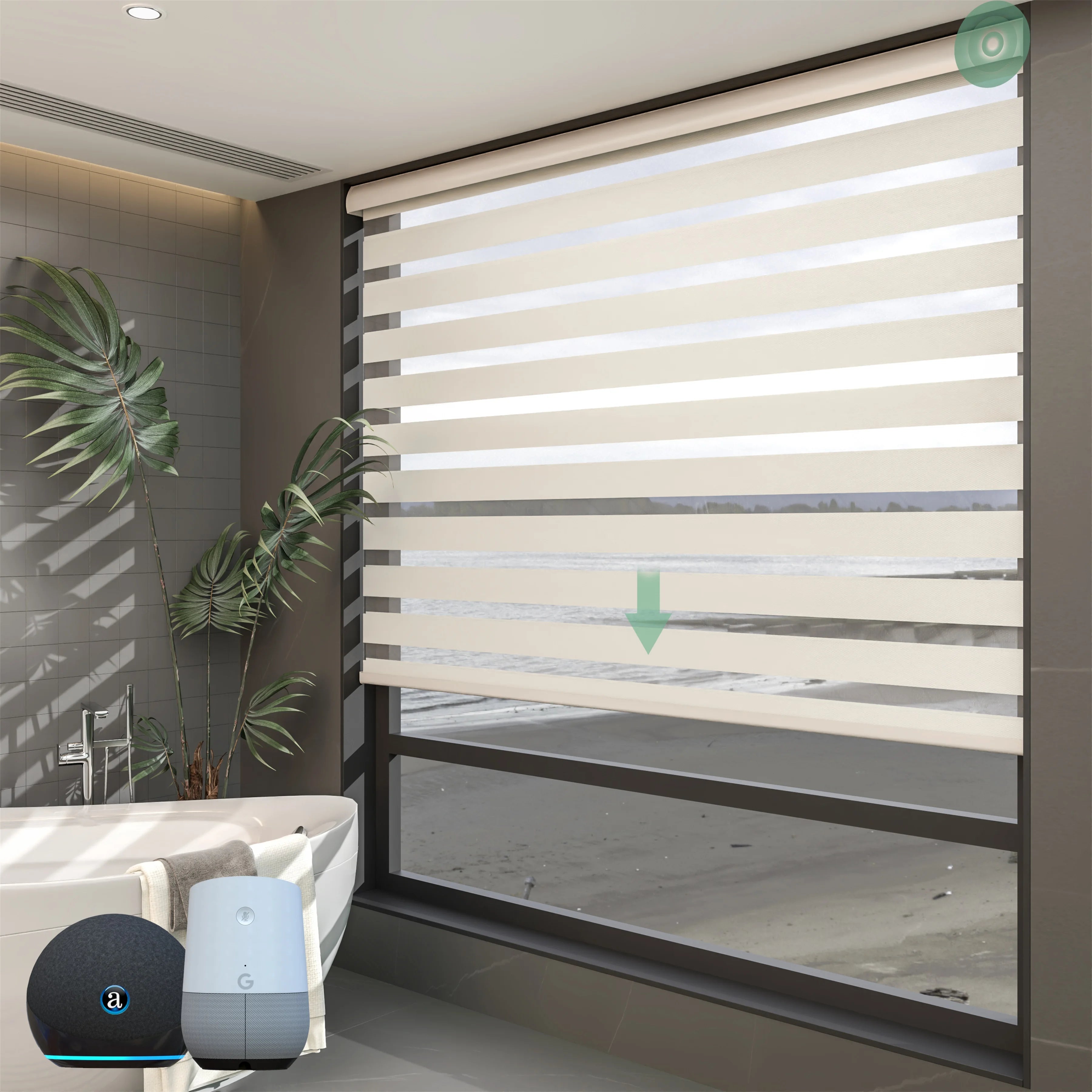 Rechargeable Battery Electric Google Alexa Smart Motorized Zebra Blinds Automatically Blackout Shades