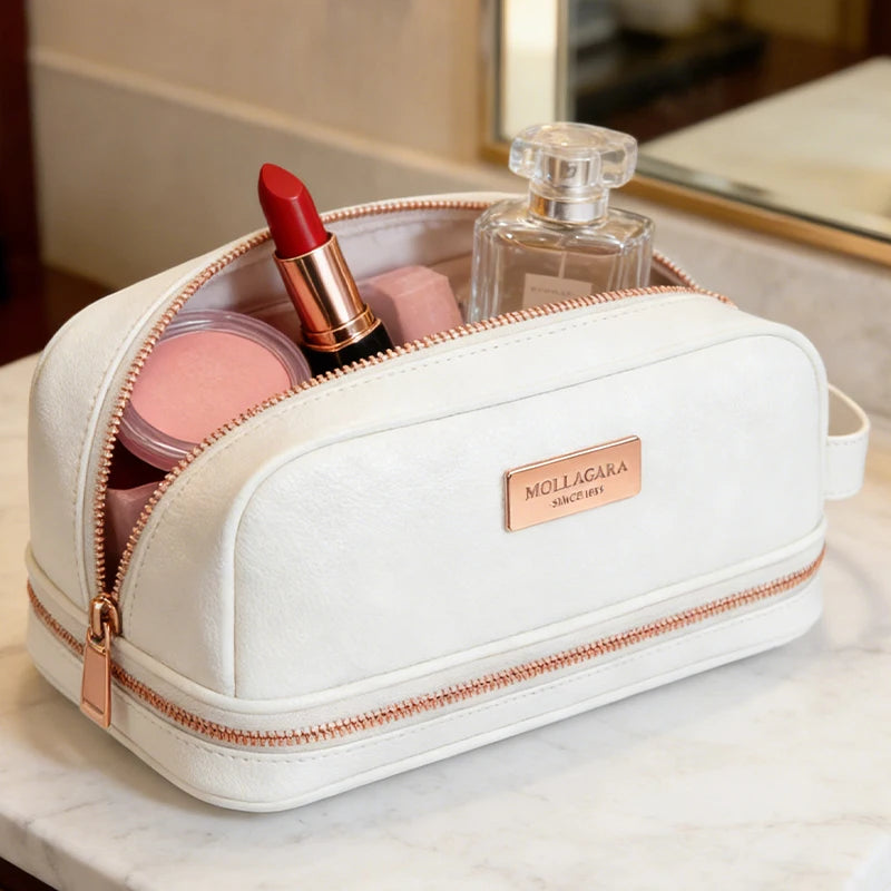 High Quality Luxury Women's Pillow Makeup Bag Zipper Closure Customizable Logo Low MOQ Leather Lining Travel Cosmetic Pouch Bag
