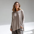 Women's Modern Asymmetrical Hem Wool Sweater Breathable XS Winter Knit Top with Embroidery Cable Design Casual Mohair Front Logo