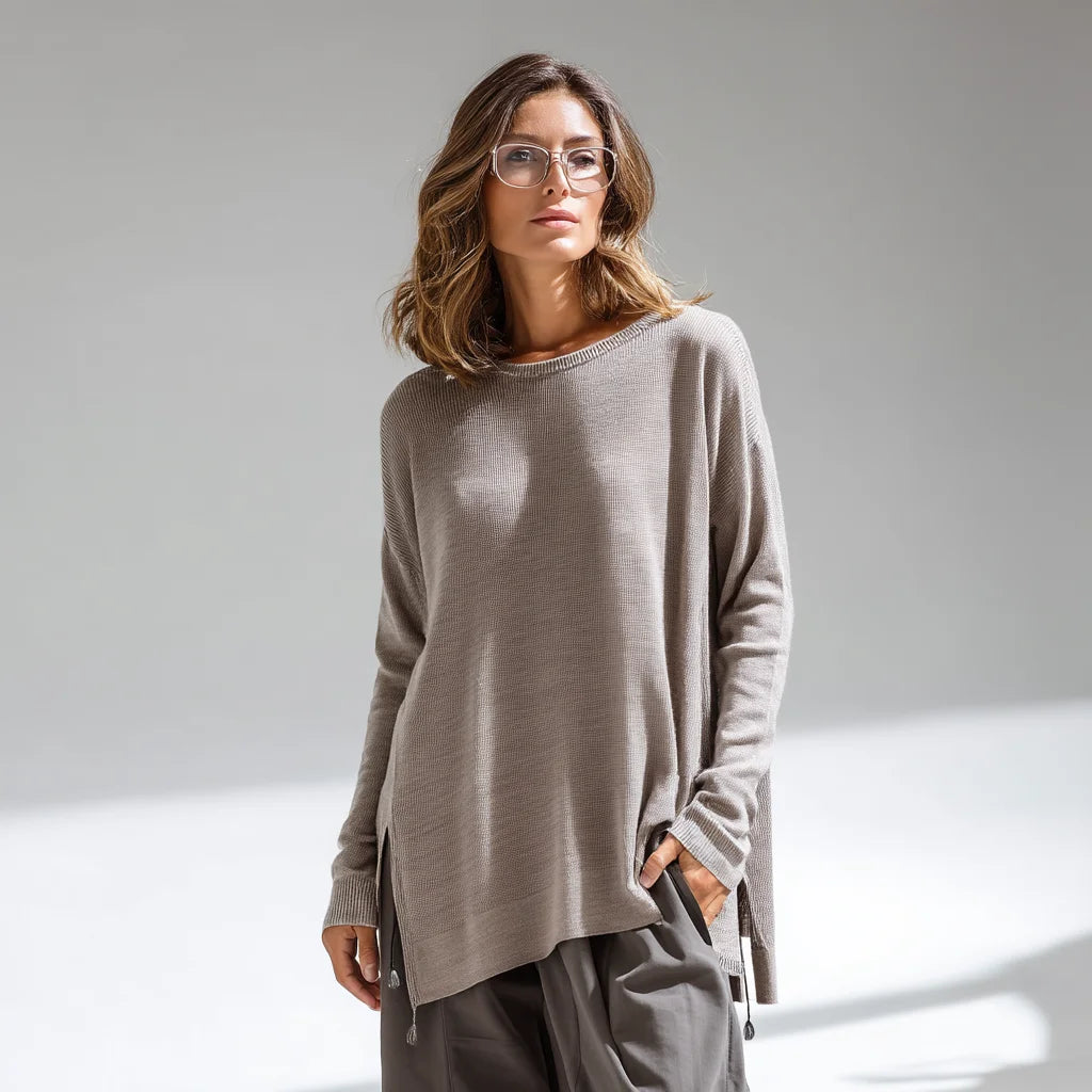 Women's Modern Asymmetrical Hem Wool Sweater Breathable XS Winter Knit Top with Embroidery Cable Design Casual Mohair Front Logo