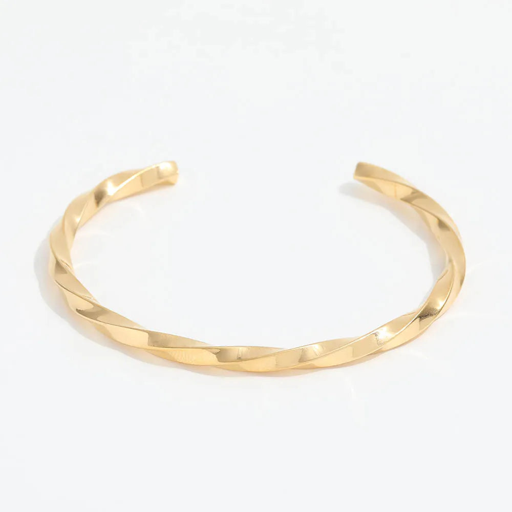 High End 18k PVD Gold Plated Twist Cuff Bracelet Bangle Bracelet Stainless Steel Jewelry