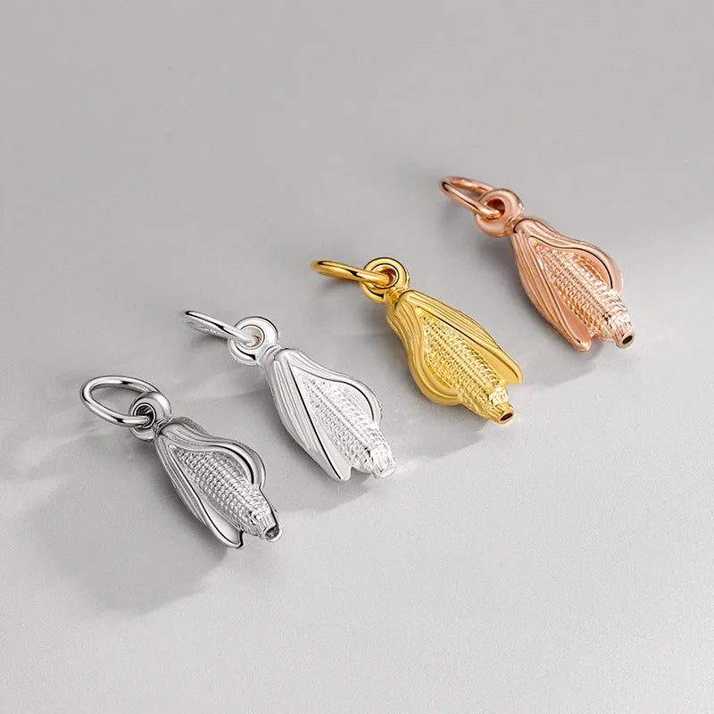 Creative Design 925 Sterling Silver Hollow Corn Shape Pendant Charms Gold Plated Cubic Corn Pendants for Jewelry Making