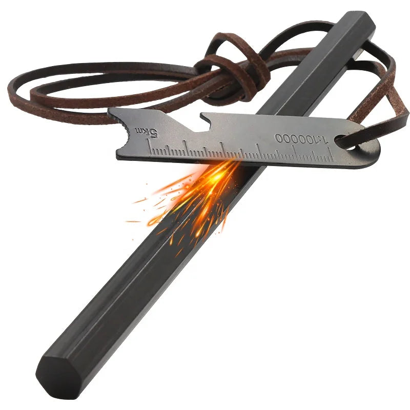 1/2x8inch Survival Hexagon Soft Firesteel Rod Fire Starter with Leather String (Create Shower of Sparks)