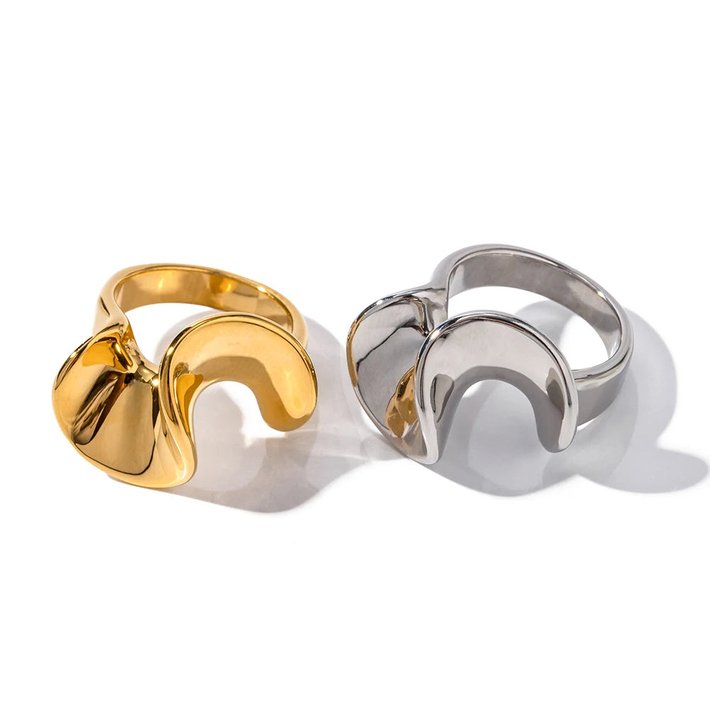Waterproof 18K Gold-plated Stainless Steel Fashion Jewelry Wave Skirt's Hemline  Ring  for Women
