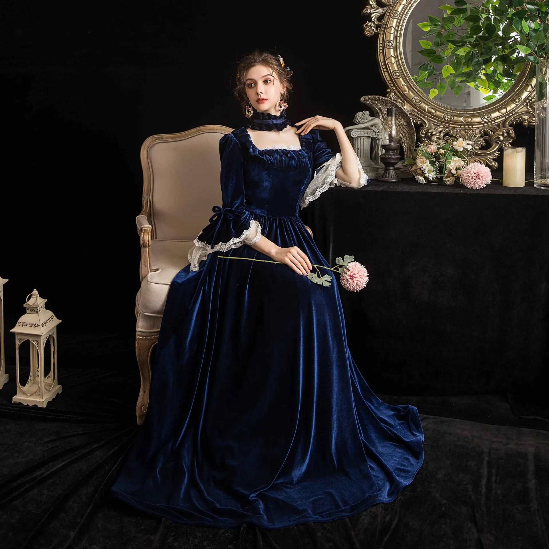 Navy 18th Century Royal Court Retro Baroque Clothing Renaissance Marie Antoinette Costume Prom Vintage Inspired Dress
