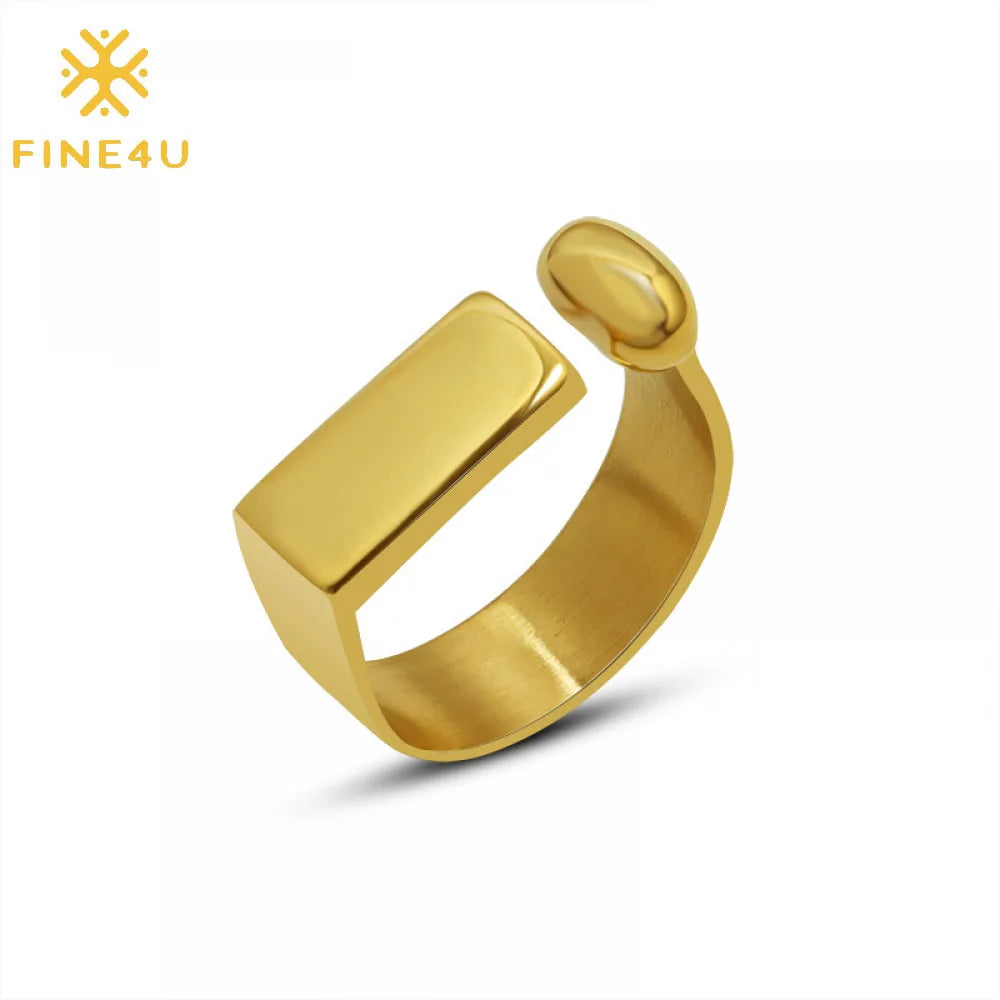 Simple Jewelry Bague Acier Inoxydable Nouveau Open Adjustable 18K Gold Plated Stainless Steel Rings Women
