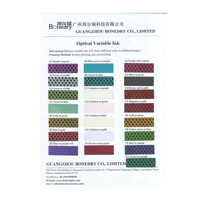 Screen Printing Optical Variable Ink Transparent Ink(Colorless to Blue to Purple to Red)