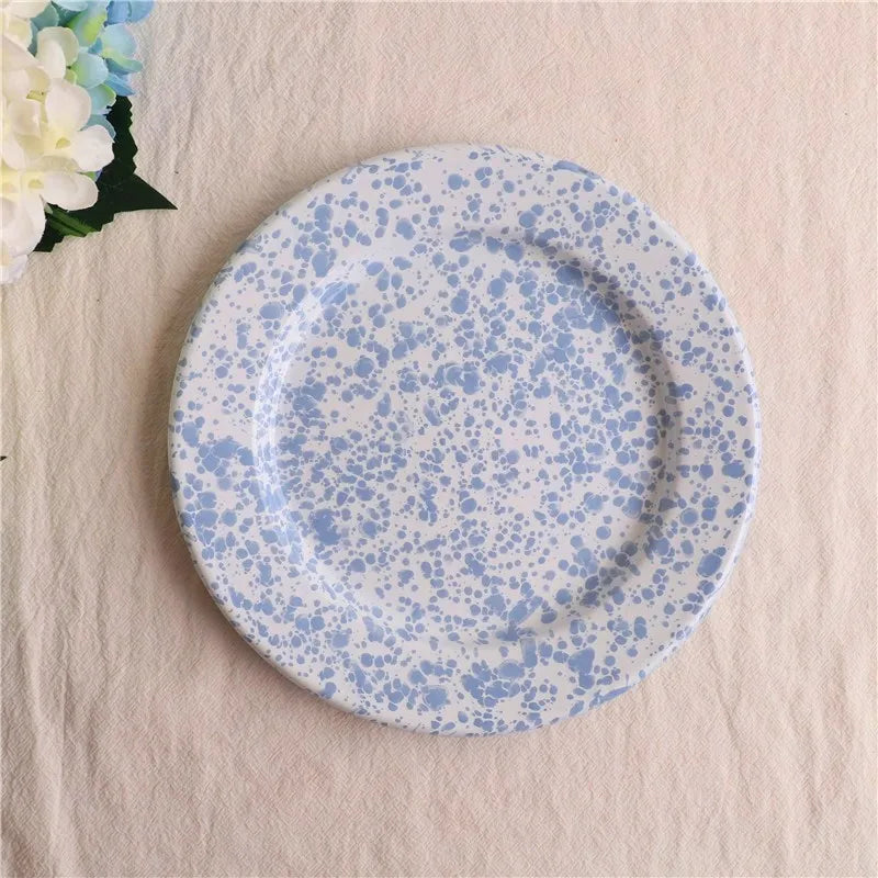 OEM Hot Sell Impression Splash-ink Enamel Blue Dinnerware Home Crafts Creative Enamel Plates