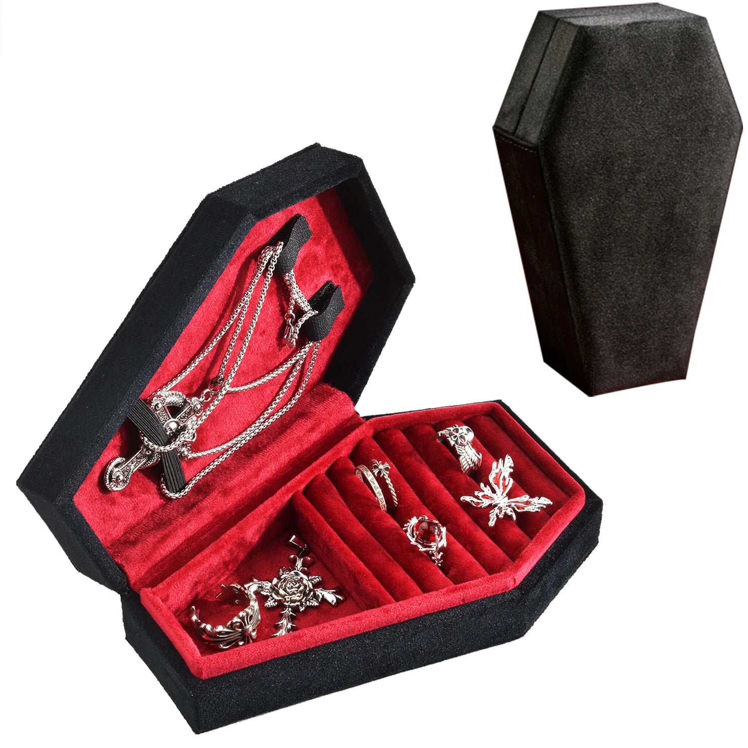 Velvet Gothic Coffin Shape Jewelry Box Ring Necklace Storage Box Gothic Style Coffin Casket Jewelry Box for Personalized Gift