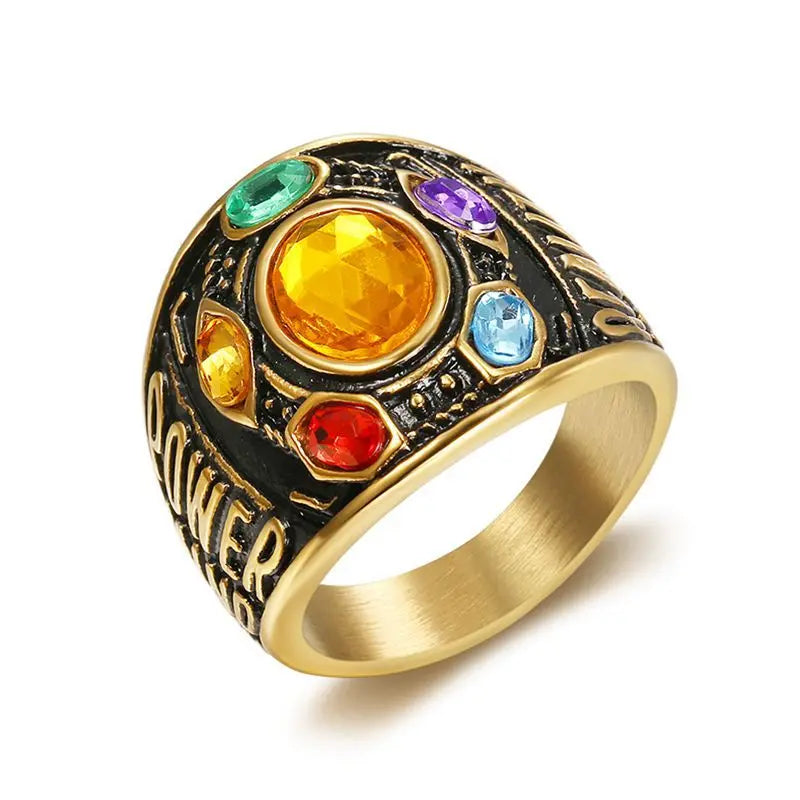 Hot Style Hip-hop Animation Stainless Steel Gilded Time Gem Thanos Men's Ring