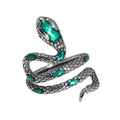 S925 Sterling Silver Snake Rings for Women with Green Zircon Stone Antique Punk Adjustable Animal Jewelry
