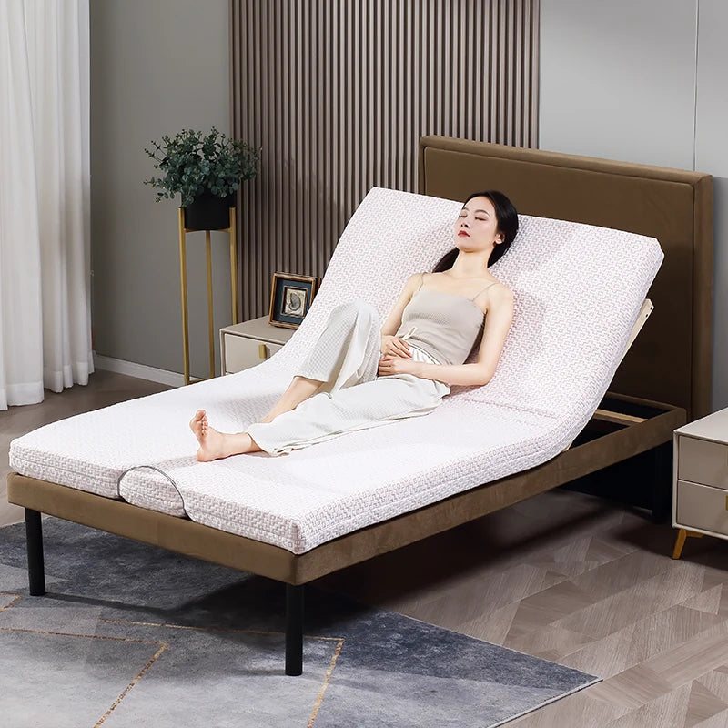 Modern Smart Wired Control Zero Clearance Birch Okin Motor Electric Slat Bed with Detachable Headboard