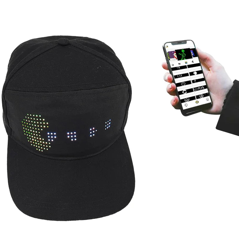 Rechargeable LED Panel Programmable Bluetooth Control Business Common Message Display 5-Panel Twill Tropical LED Hat Cap
