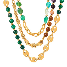 New Arrival 18K Gold Plated Stainless Steel Choker Necklace Trendy Style with Natural Agate Bead Wedding Gift for Women