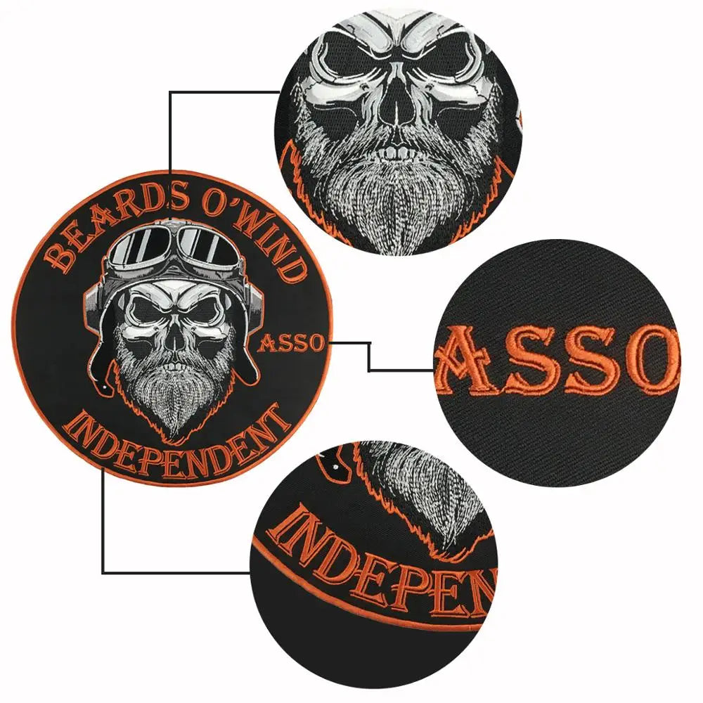 Motorcycle Large Size Biker Skull Patches Embroidery for Leather Jacket